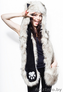  Мягкая,  пушистая и симпатичная зверошапка,  волкошапка,  шапка с ушками,  шапоушка